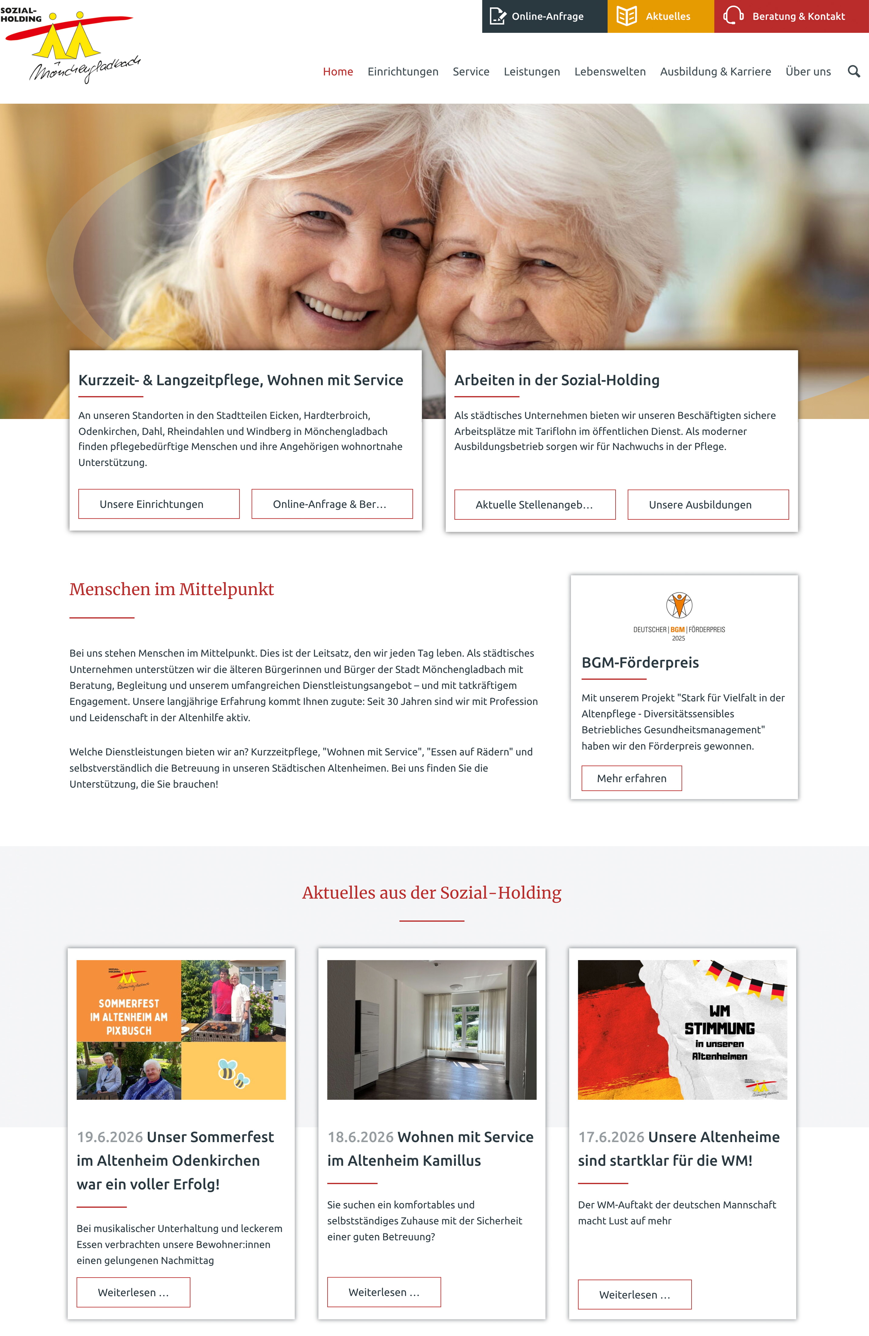 Desktop view of the home page
