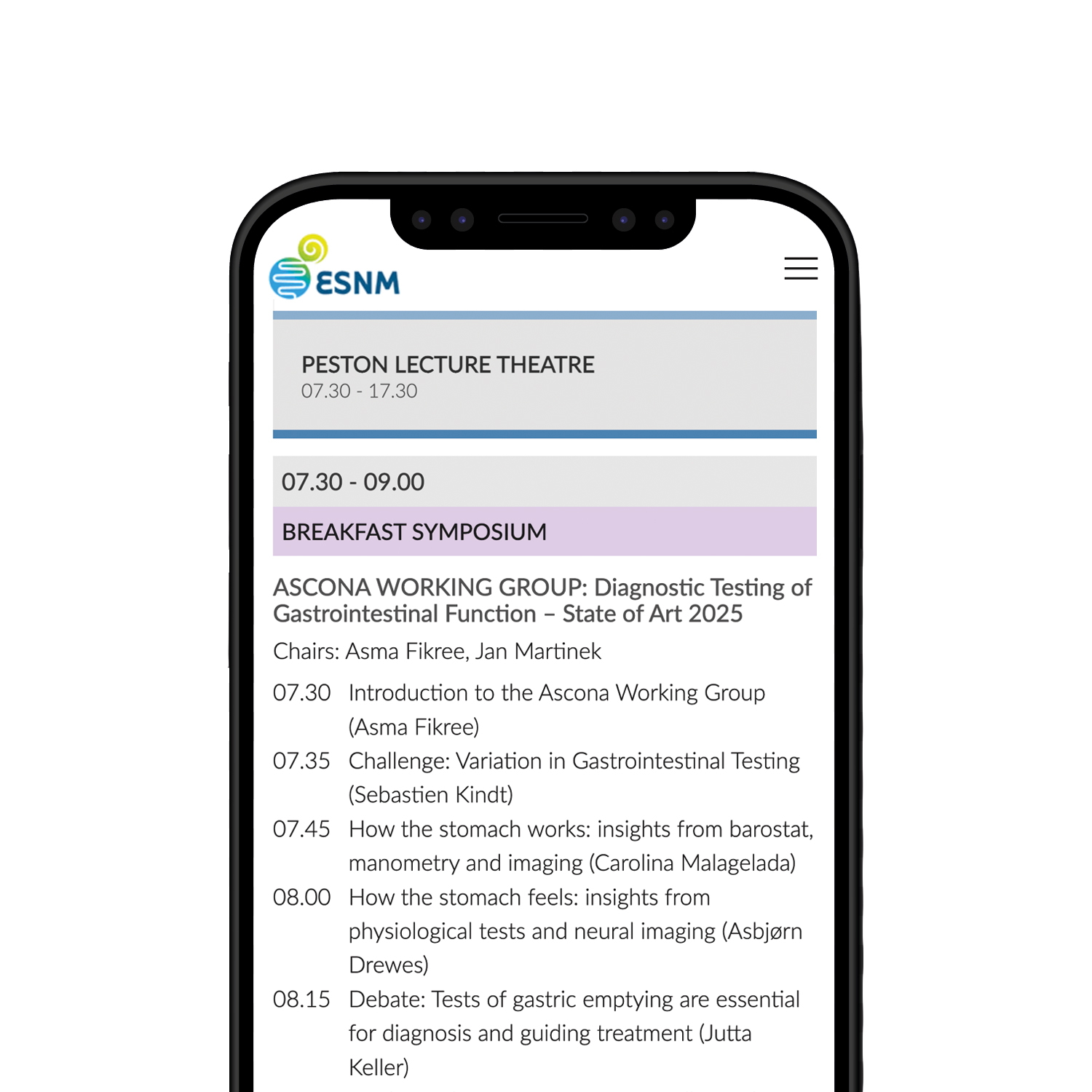 Mobile view of the programme