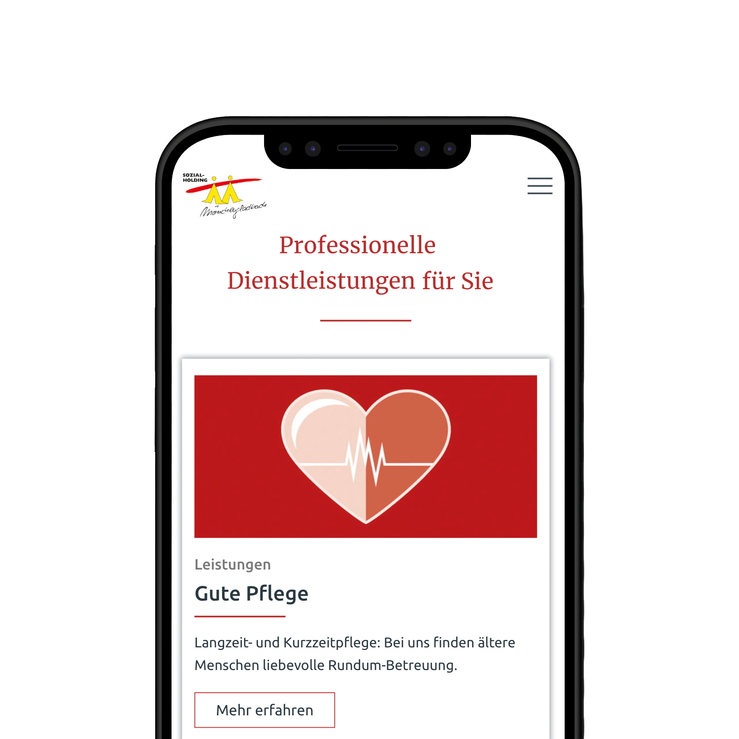 Mobile view of an overview page