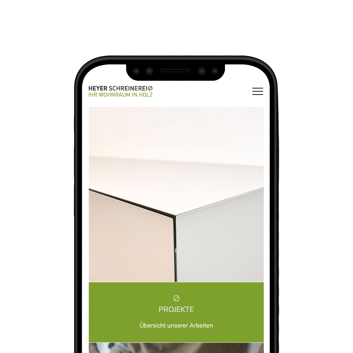 Mobile view of the home page