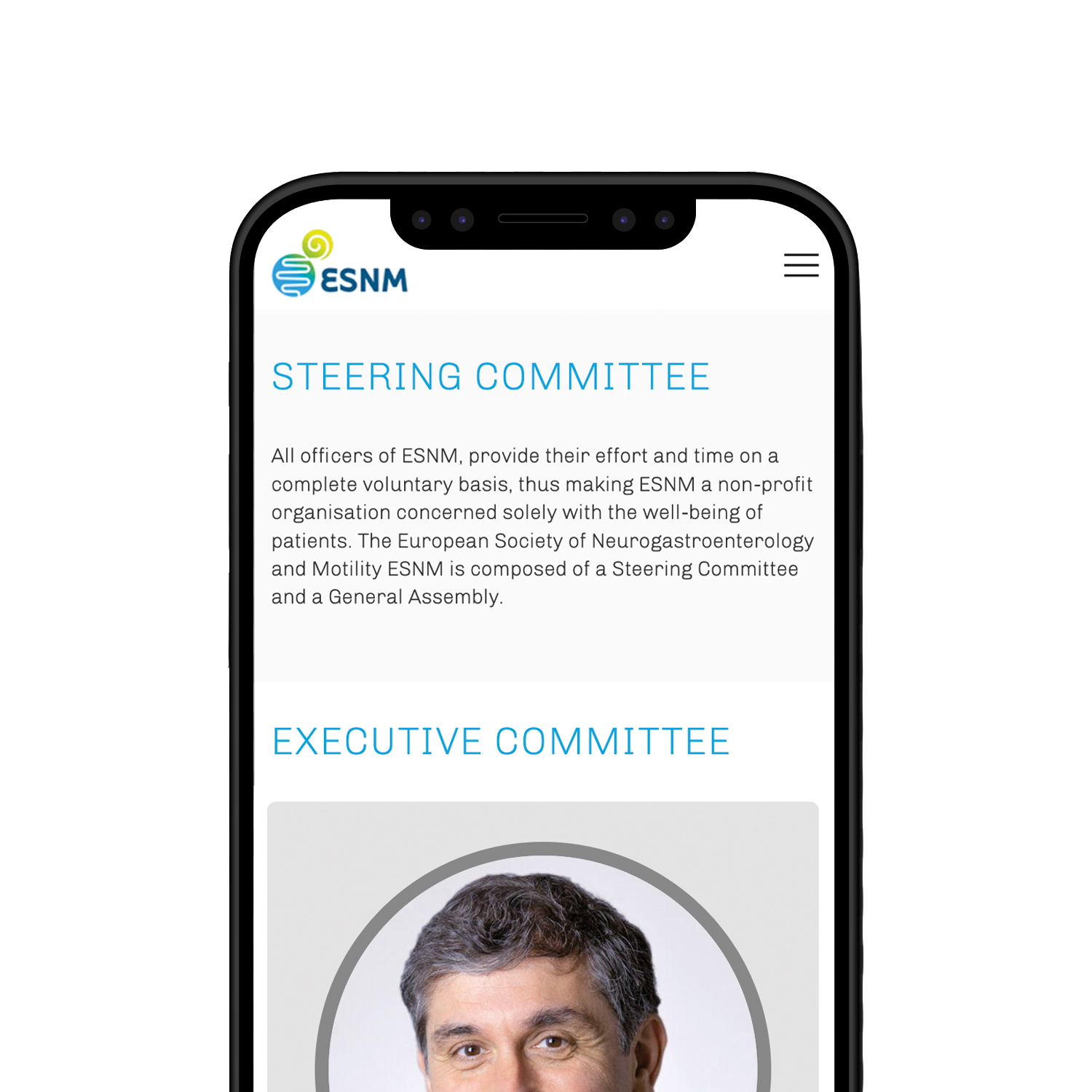 Mobile view of the team page