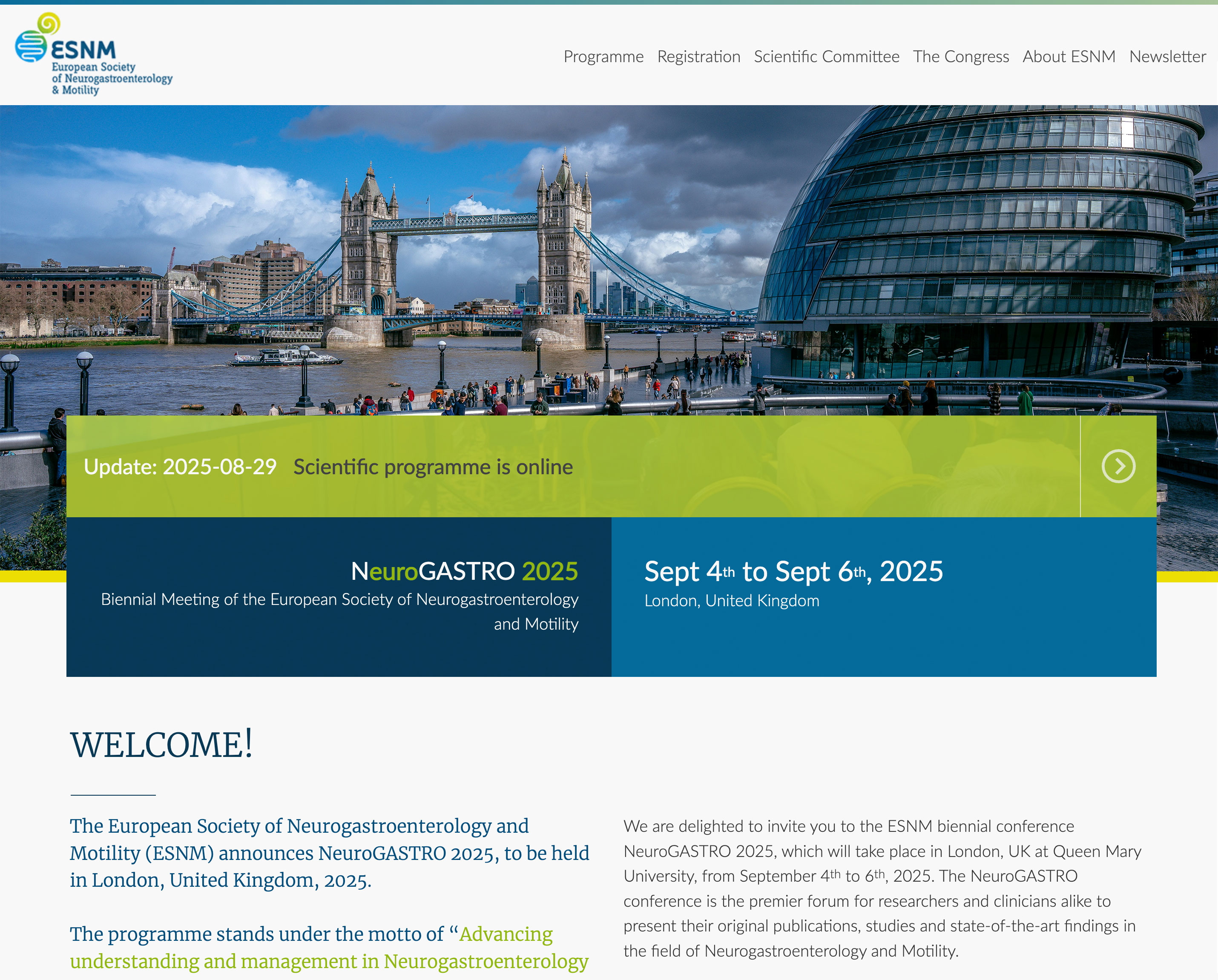 Home page of the ESNM conference website
