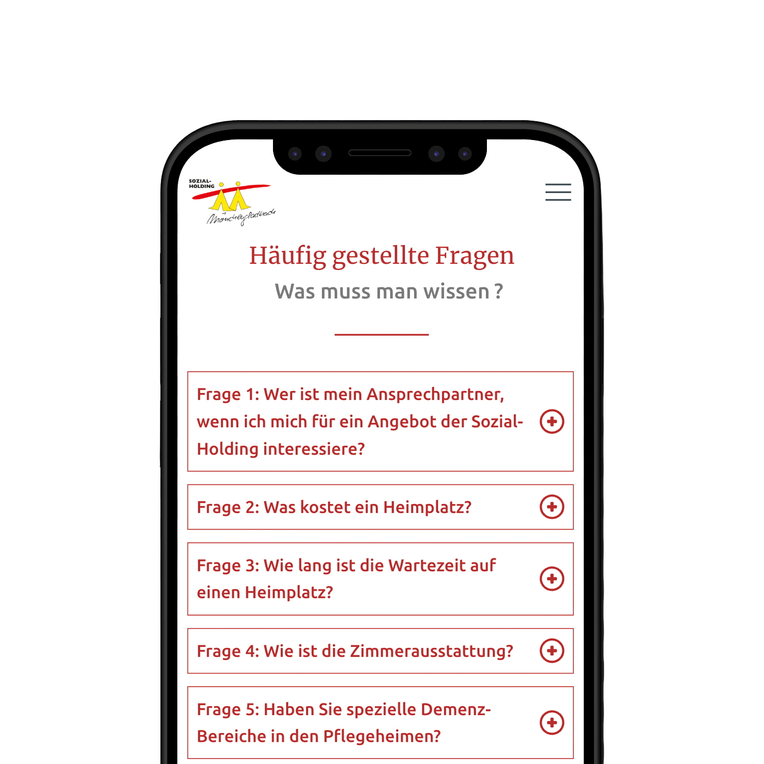 Mobile view of the FAQ page