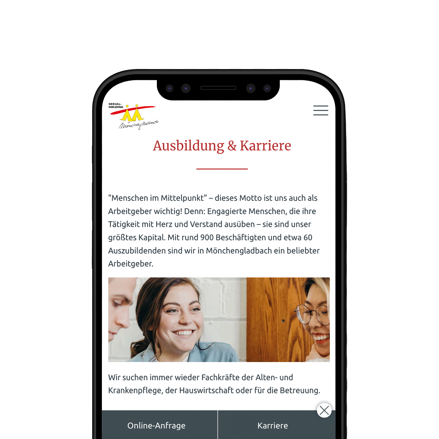 Mobile view of a text page